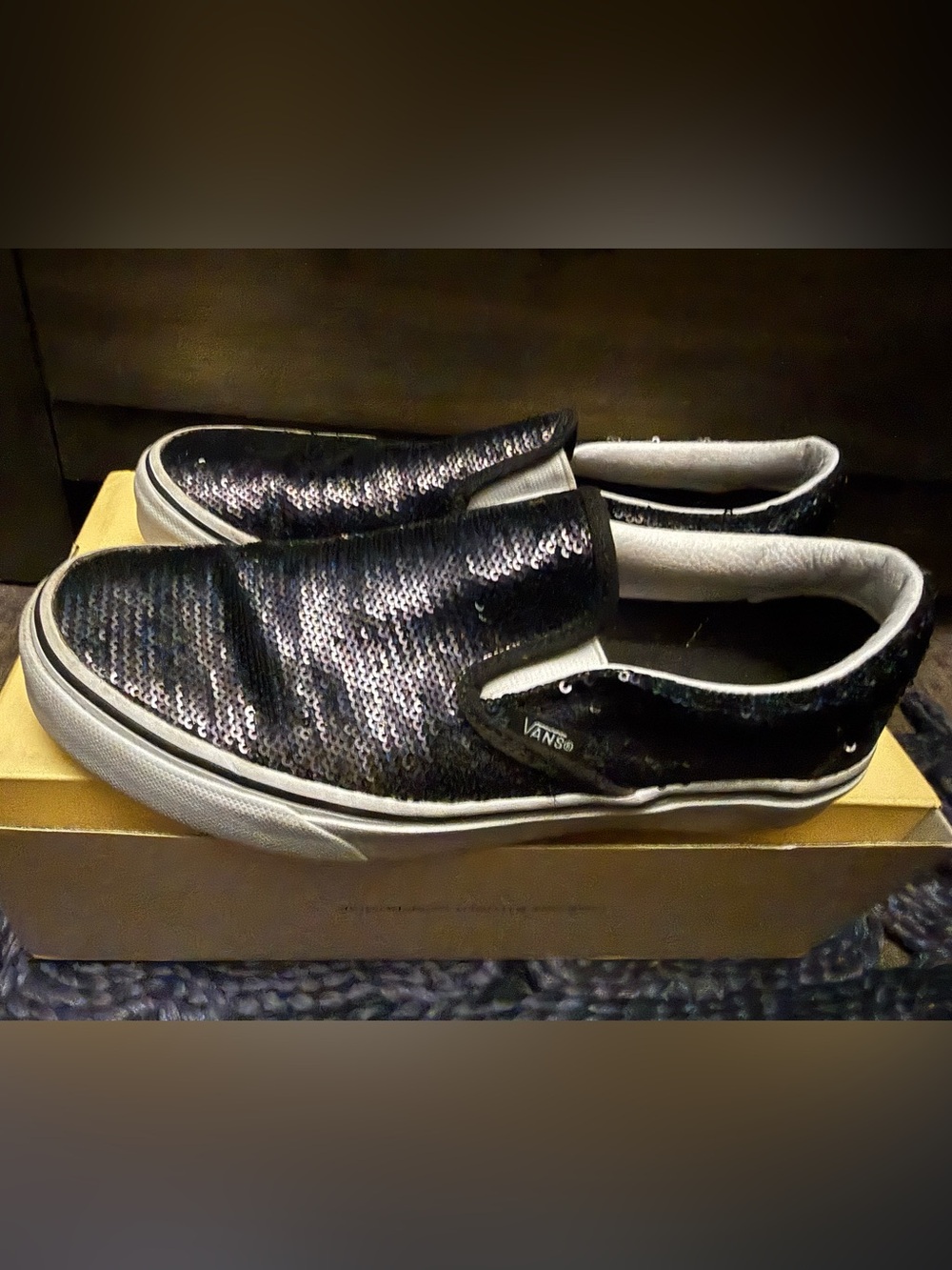 Vans Black Sequin Slip-On Sneakers